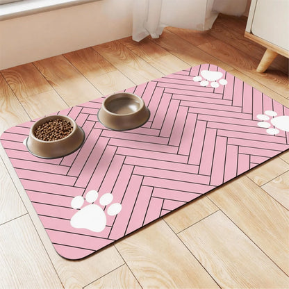 Quick Drying Absorbent Pet Feeding Mat for Dogs and Cats, Non-Slip Rubber Bottom, Dark Polyester Surface for Indoor Use