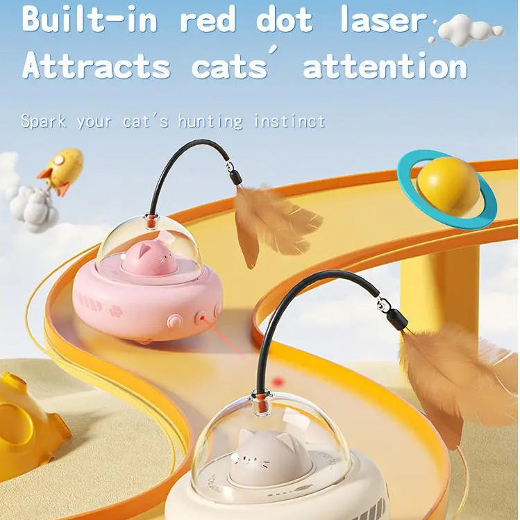 Cat Boredom Relief Toy, 2-In-1 Smart Laser & Feather Wand, Automatic Rotating Interactive Toy for Indoor Cats, Durable Anti-Demolition Self-Play, Electric Pet Toy for Furry Friends
